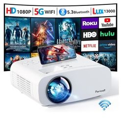 Projector with WiFi and Bluetooth, Pericat 4K Supported Native 1080P Projector, Portable Movie Outdo