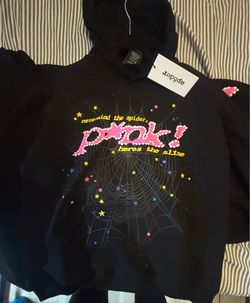Sp5der Black Pink Graphic Hoodie with Tags