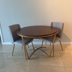 Dining Table Set Wood & Gold