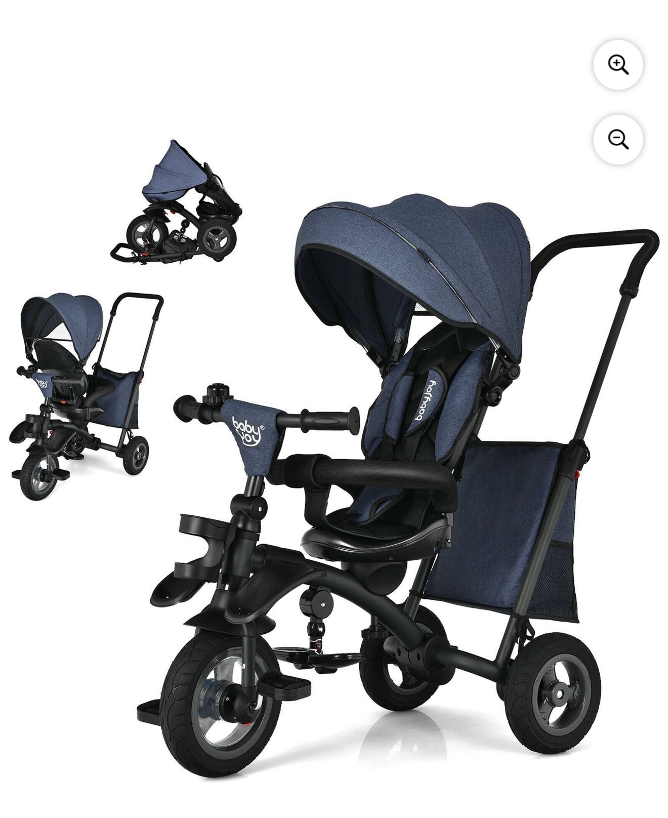 Gymax 7-In-1 Kids Baby Tricycle Folding Steer Stroller w/ Rotatable Seat Blue