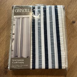 New Croscill Navy Blue & White Stripe Shower Curtain - $39.95 Retail