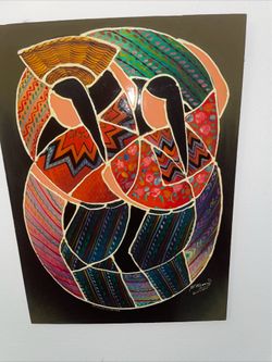 Oil on board-Guatemala folkart-vintage-women & baskets@ market-modernist-signed