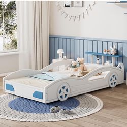 Car Bed, White, And Blue