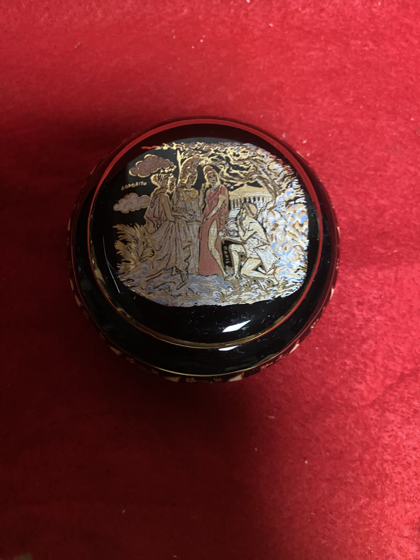 3 Inch 24k Black & Gold Handmade In Greece Imported From Greece Greek Ceramic Jewelry Box