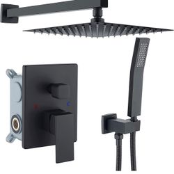 DMDMBATH Shower System Matte Black with 10 inch Rain Shower Head High Pressure Shower Faucet Set Shower Fixture Complete Combo Set Bathroom Bathtub Sh
