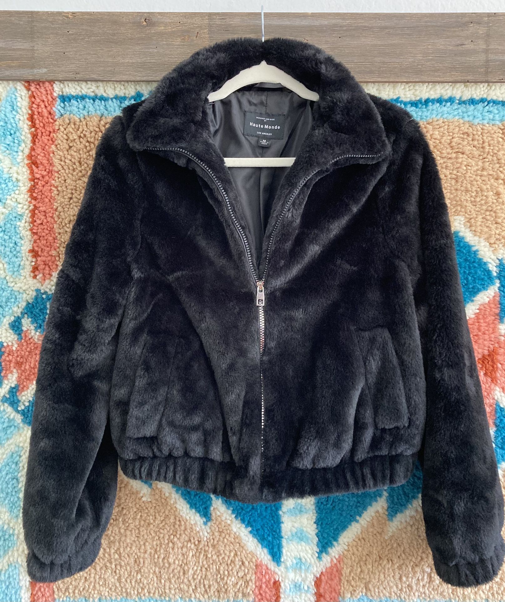 Black Faux Fur Bomber Jacket