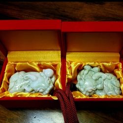 Jadeite jade type A ,Statue Pair Lucky PIXIU ,