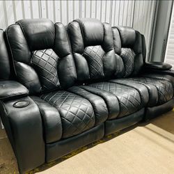 Black Leather Reclining Entertainment Sofa Couch & Lazy Boy (Asking Price/OBO)