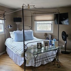 Queen Bed Frame w/ Mattress & Box Spring  And Bedding For Sale 