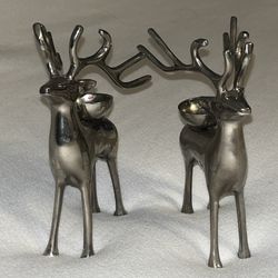 Reindeer Candle Holder Home Decor Christmas Holiday Heavy Metal Vintage Set Of 2 A099