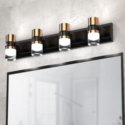 #946 PHIXART Bathroom Light Fixtures 27 Inch LED Vanity Lights Refined Crystal Clear Cylinder Design Lampshade Black And Bronze 4000K
