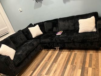 Black Ribbed Velvet Sectional Sofa