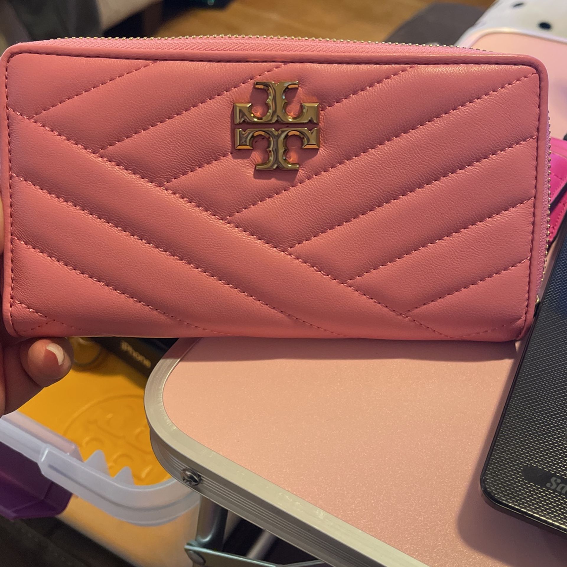 Tory Burch Kira Chevron Zip Continental Wallet (Pink City