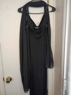 Black Beaded Halter Formal Gown with Scarf