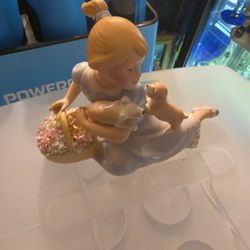 RARE* Nadal Porcelain Girl Sitting with Flower Basket & Puppies #2546 