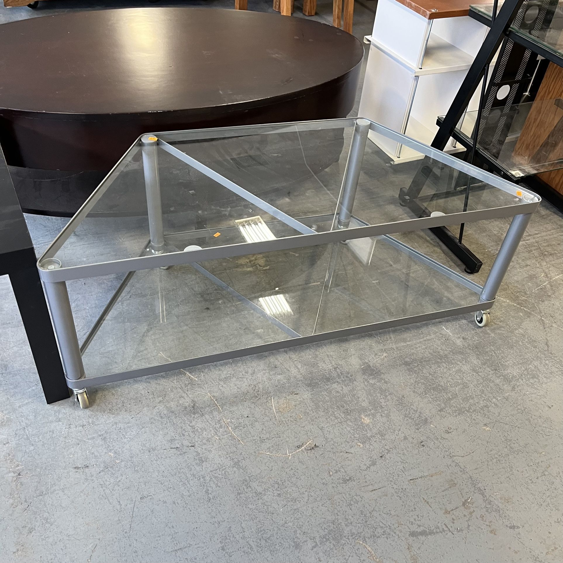 Glass Tv Stand With Wheels (in Store)