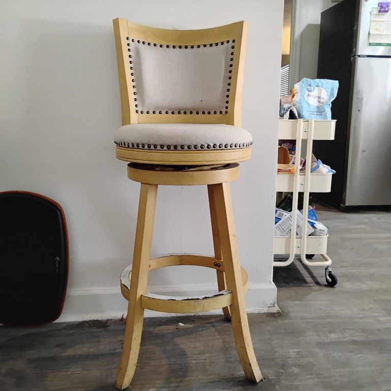 Wooden Chair Stool With Stud Accents