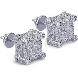 14K Gold Plated 925 Sterling Silver Iced Out Large Stud Earrings for Men Women