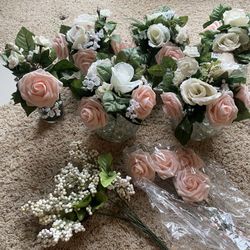 *WEDDING ITEMS* Pink/White/Cream artificial flower Vases. 6 Total (1 taller than others) 