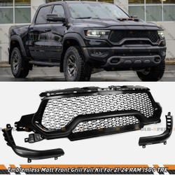 For 21-24 RAM 1500 TRX Emblemless Matte Black Front Upper Grille Replacement Kit