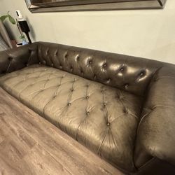 Brown Tufted Leather Couch