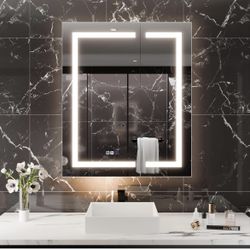 New in box LED Medicine Cabinet 30x36 Inch with GFCI Outlet, Built-in 1800W High-Power Outlet, Stepl