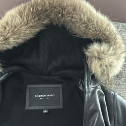 Andrew Marc Black leather bomber jacket