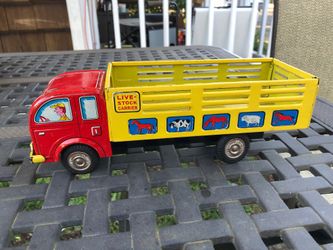 Vintage Toy Tin Friction Livestock Carrier Truck