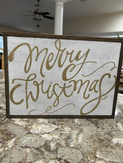 Christmas sign. Wood, sparkling-glitter script