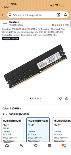 KingSpec 16GB DDR4 RAM 3200MHz for Desktop - Plug-and-Play, Home & Office Use, Standard Version, 288-Pin DIMM CL18