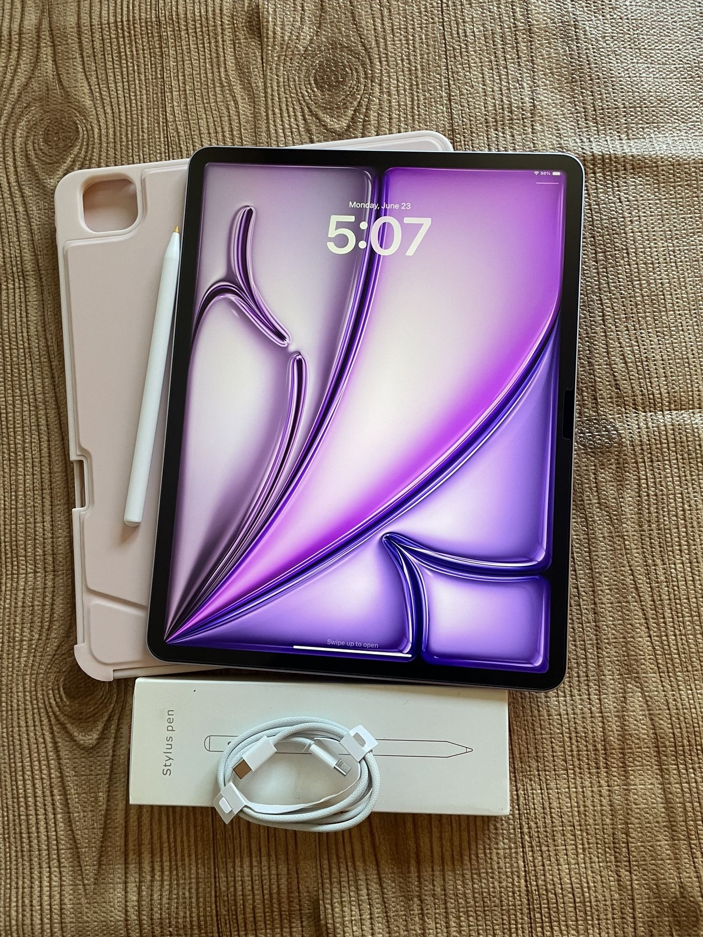 iPad Air 13” (M2 chip / 2024 / purple color) 128GB with pink keyboard case and stylus pen