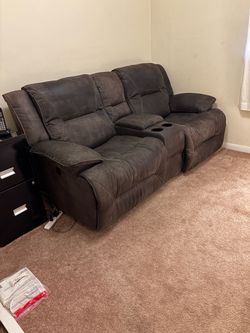 Gray Reclining Sofa with Center Console