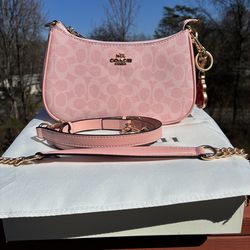Coach Pink Canvas and Leather Teri Shoulder Bag