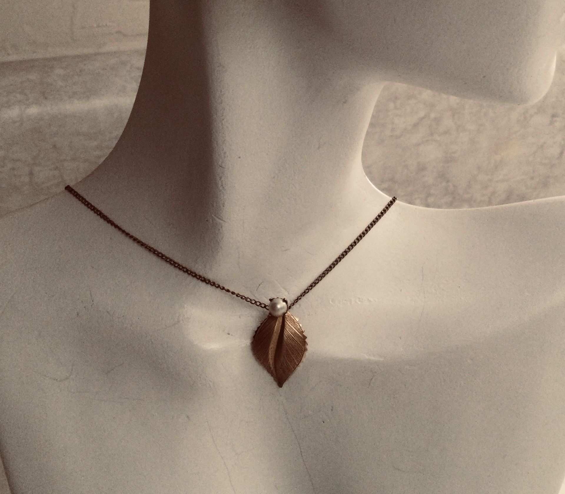 Gold Filled Pearl Leaf Necklace - 15” Chain