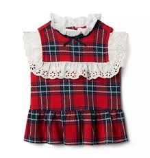 Janie & Jack Toddler Girls Red Plaid Ruffle Peplum Top Size 5 shirt Long sleeve Blouse