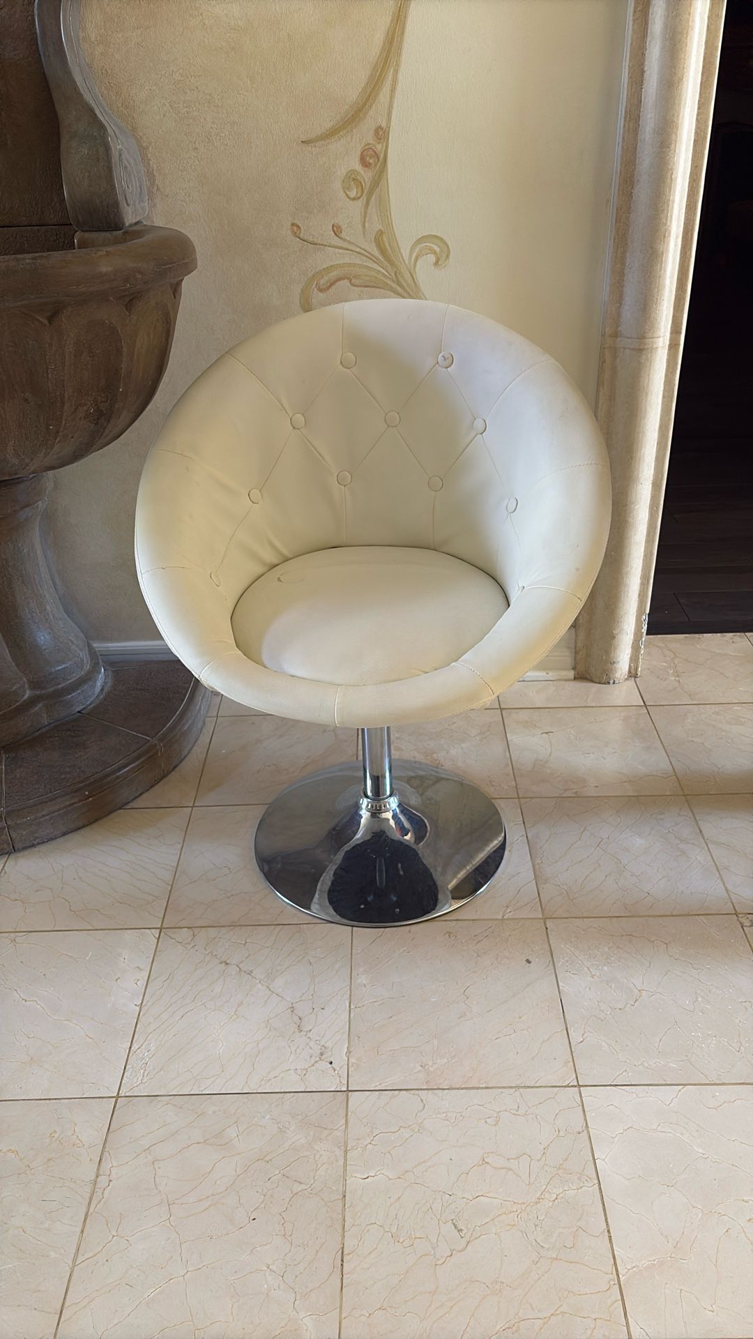 Modern White Swivel Accent Chair - Chrome Base