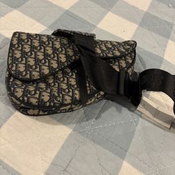 Beige and Black Dior Oblique Jacquard Bag Saddle 