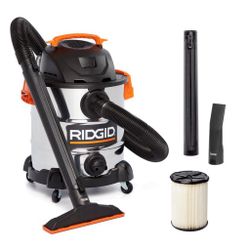 Ridgid 10 Gal. 6.0 Peak HP Stainless Steel Shop Vacuum WD1060 Wet Dry Vac With Filter, Locking Hose, and Acessories