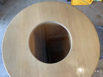 Glass and wood table