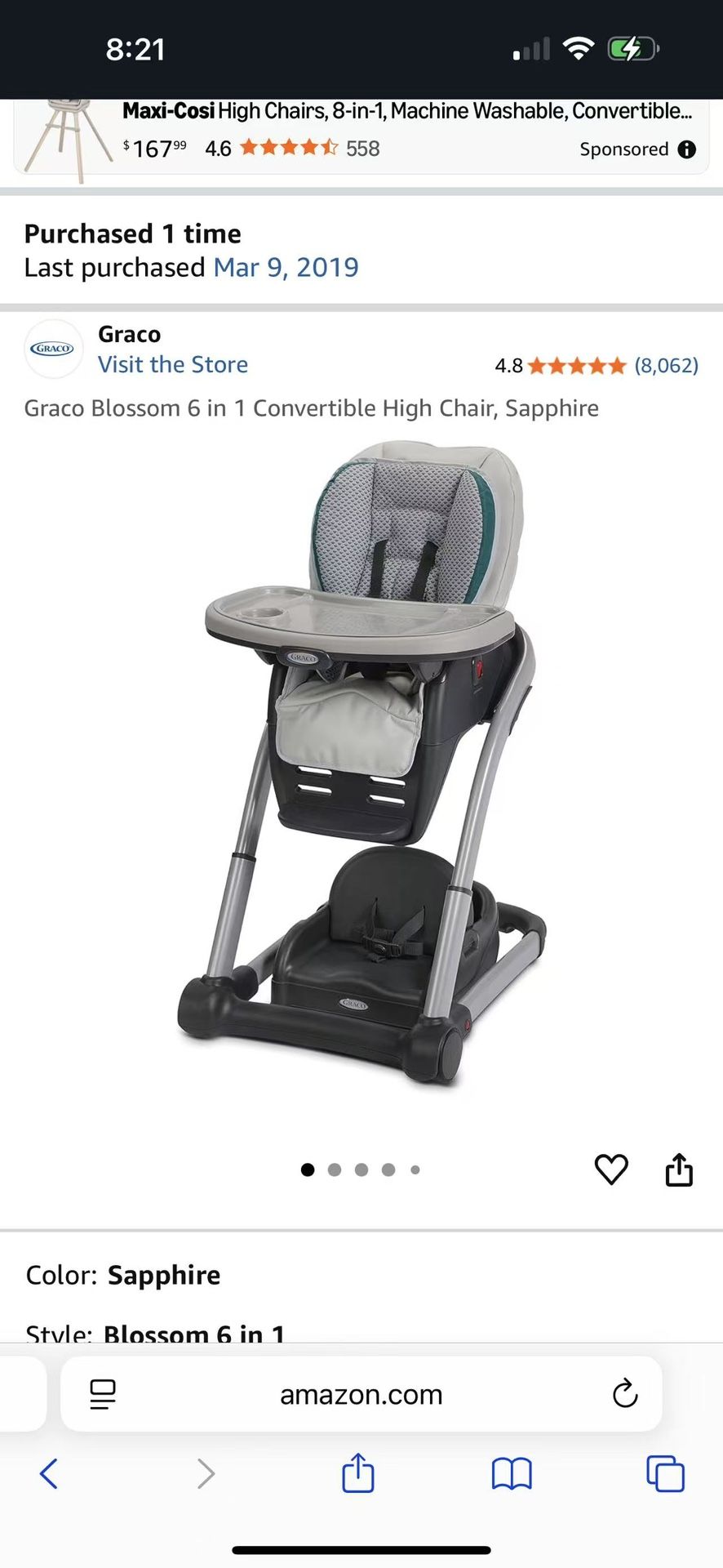 Graco 6-in-1 Convertible High Chair (used $50), New $250