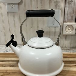 White Le Creuset Whistling Tea Kettle