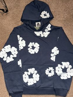 Selling A Navy Blue Denim Tear With Flower Puff Prints 