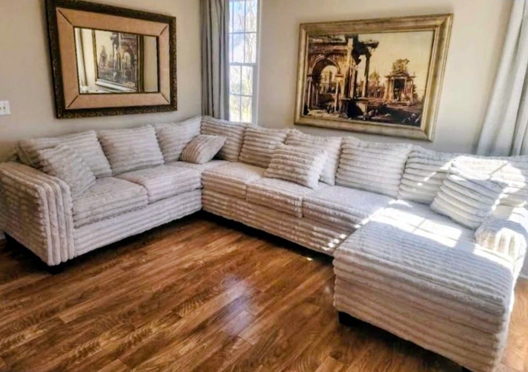 Brand New Artisan 3pc Wham Cream Corduroy XL RAF Sectional! π₯(TAX INCLUDED)