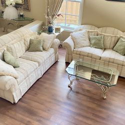 Living Room Furniture ( Includes 2 Couch, 2 Chairs, End Table, Coffee Table, Buffet Table, And Lamp) 