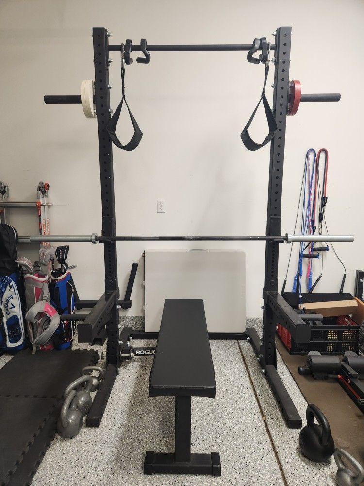 Rogue Fitness - Squat Stand, Bench, Barbells, Plates