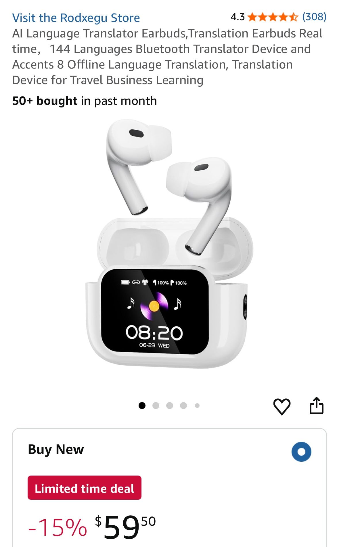 AI Language Translator Earbuds,Translation Earbuds Real time,144 Languages Bluetooth Translator Device and Accents 8 Offline Language Translation, Tra