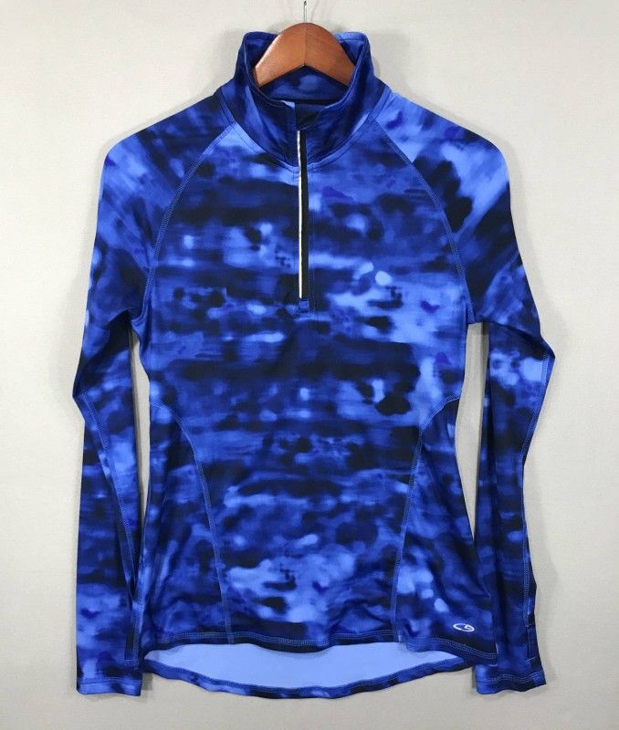 Champion C9 Top Women's XS Blue Camo Pullover Duo Dry 1/4 Zip Thumbholes Active