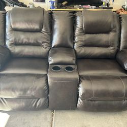 Brown Faux Leather Reclining Loveseat 