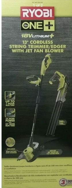 NEW!! RYOBI 18V 13" CORDLESS STRING TRIMMER/EDGER WITH JET FAN BLOWER