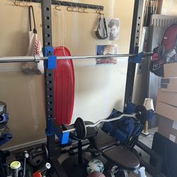 Large Weight Rack W/Olympic Bar and Small Bench